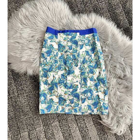 Club Monaco Francis Blue Floral Pencil Skirt size 0 retail $139 - Picture 1 of 4